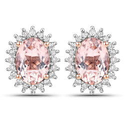 1.61 Carat Genuine Morganite and White Diamond 14K Rose Gold Earrings