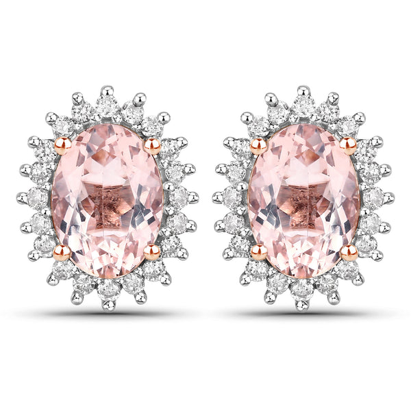 1.61 Carat Genuine Morganite and White Diamond 14K Rose Gold Earrings