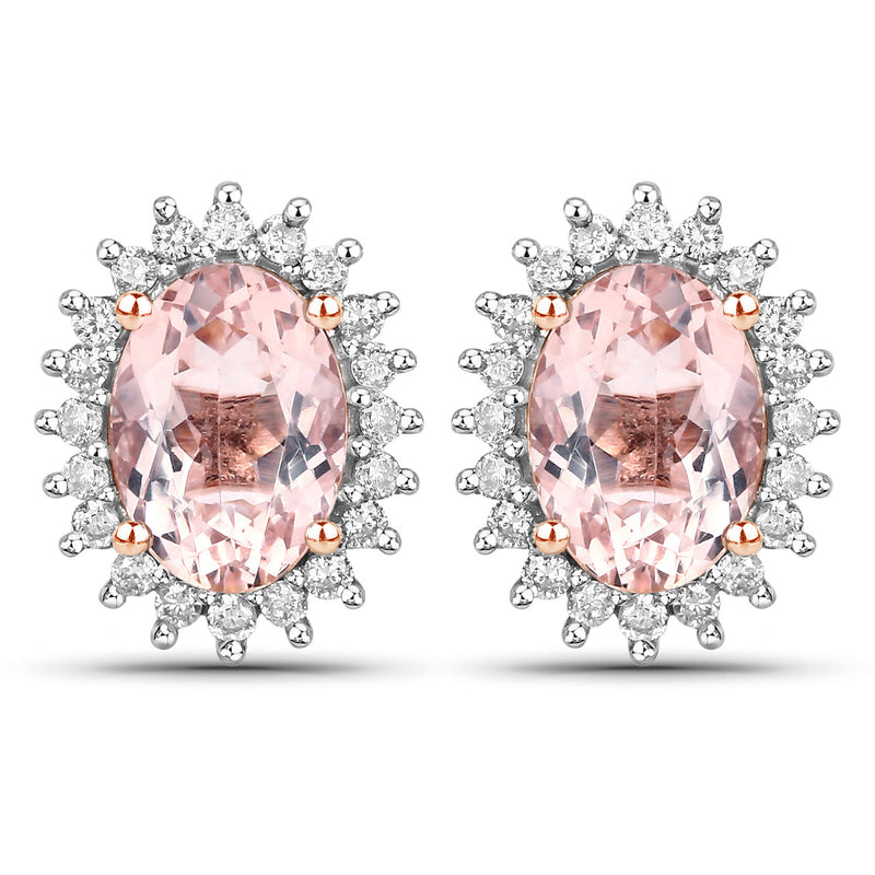 1.61 Carat Genuine Morganite and White Diamond 14K Rose Gold Earrings