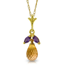 1.7 Carat 14K Solid Yellow Gold Necklace Citrine Amethyst