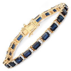 12.77 Carat Genuine Blue Sapphire and White Diamond 14K Yellow Gold Bracelet