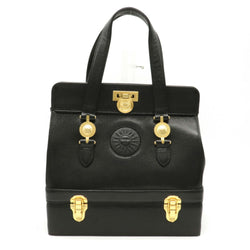 VERSACE Versace Sunburst Sun Handbag Two-tier Vanity Bag Leather Black