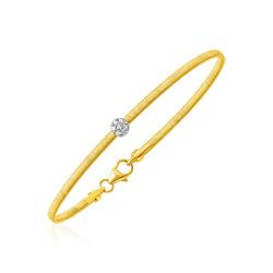 14k Two Tone Gold Bangle with Brushed Texture and Diamonds