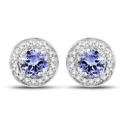 1.12 Carat Genuine Tanzanite and White Topaz .925 Sterling Silver Earrings