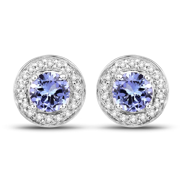 1.12 Carat Genuine Tanzanite and White Topaz .925 Sterling Silver Earrings