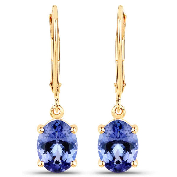 2.80 Carat Genuine Tanzanite 14K Yellow Gold Earrings