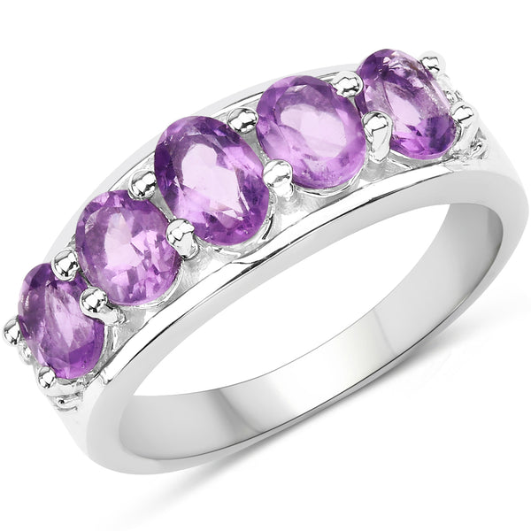 1.85 Carat Genuine  Amethyst and White Topaz .925 Sterling Silver Ring