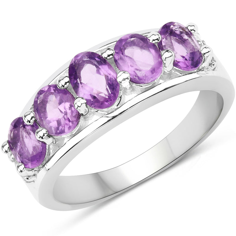 1.85 Carat Genuine  Amethyst and White Topaz .925 Sterling Silver Ring