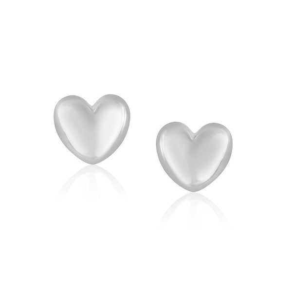 14k White Gold Puffed Heart Shape Shiny Earrings