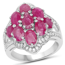 4.72 Carat Genuine Ruby and White Zircon .925 Sterling Silver Ring