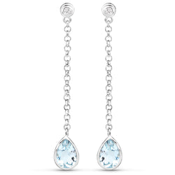 3.36 Carat Genuine Aquamarine and White Topaz .925 Sterling Silver Earrings