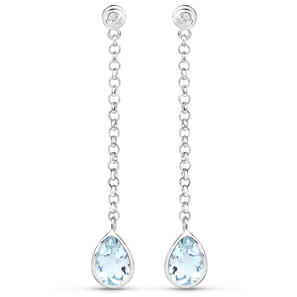 3.36 Carat Genuine Aquamarine and White Topaz .925 Sterling Silver Earrings