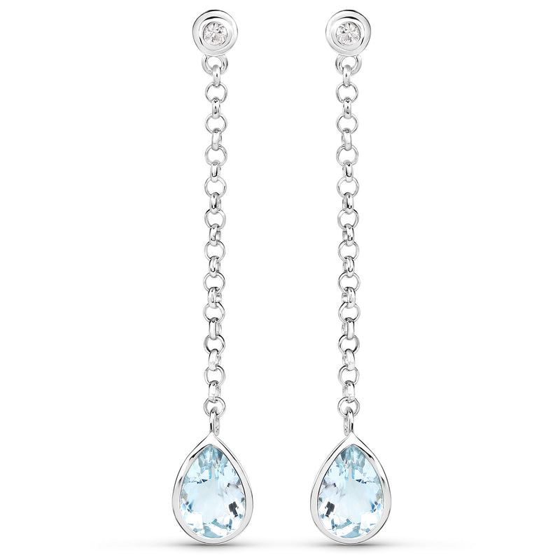 3.36 Carat Genuine Aquamarine and White Topaz .925 Sterling Silver Earrings