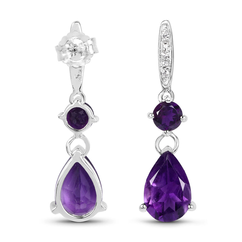 6.00 Carat Genuine Amethyst & White Topaz .925 Sterling Silver Earrings