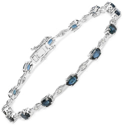 3.19 Carat Genuine Blue Sapphire and White Diamond 18K White Gold Bracelet