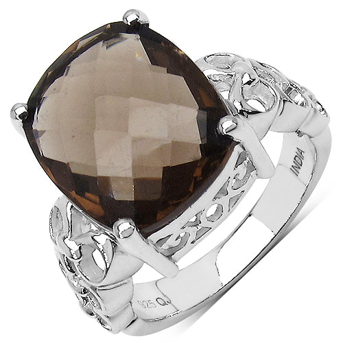 6.45 Carat Genuine Smoky Quartz .925 Sterling Silver Ring