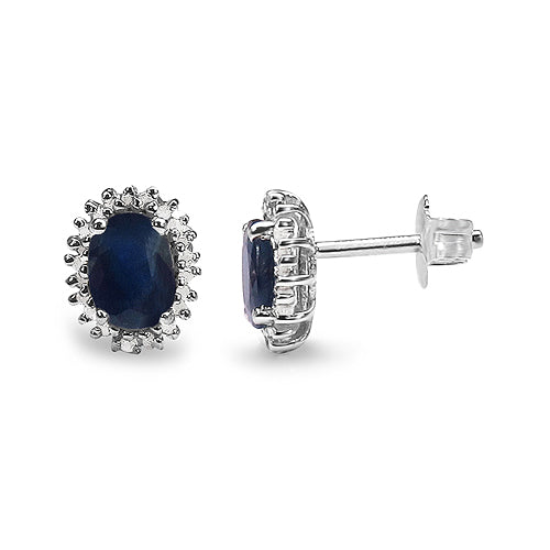 2.22 Carat Genuine Blue Sapphire & White Diamond .925 Sterling Silver Earrings