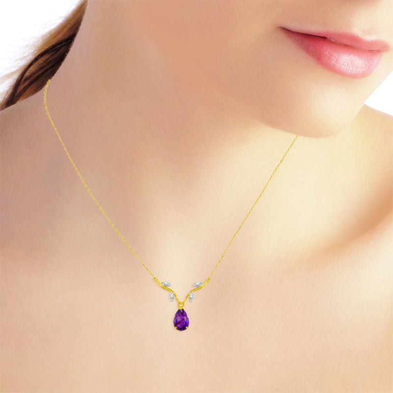 1.52 Carat 14K Solid Yellow Gold Crave And Have Amethyst Diamond Necklace