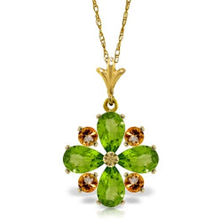 2.43 Carat 14K Solid Yellow Gold Amethyst Of Love Peridot Citrine Necklace