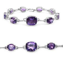 18.21 Carat Genuine Amethyst & White Diamond .925 Sterling Silver Bracelet