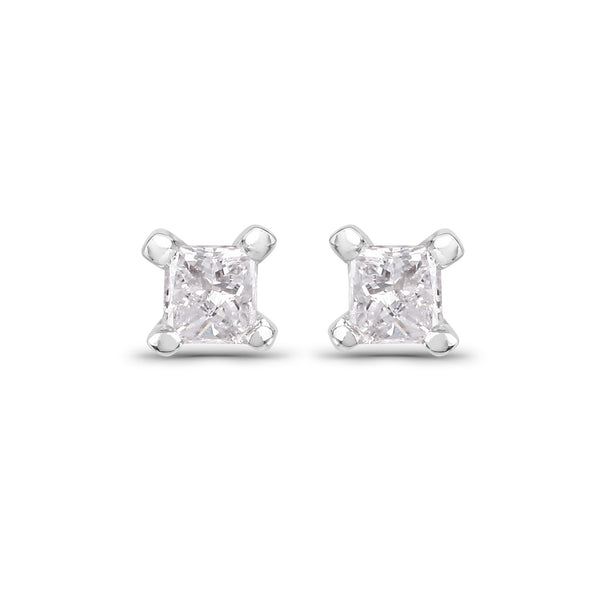 0.07 Carat Genuine White Diamond 14K White Gold Earrings