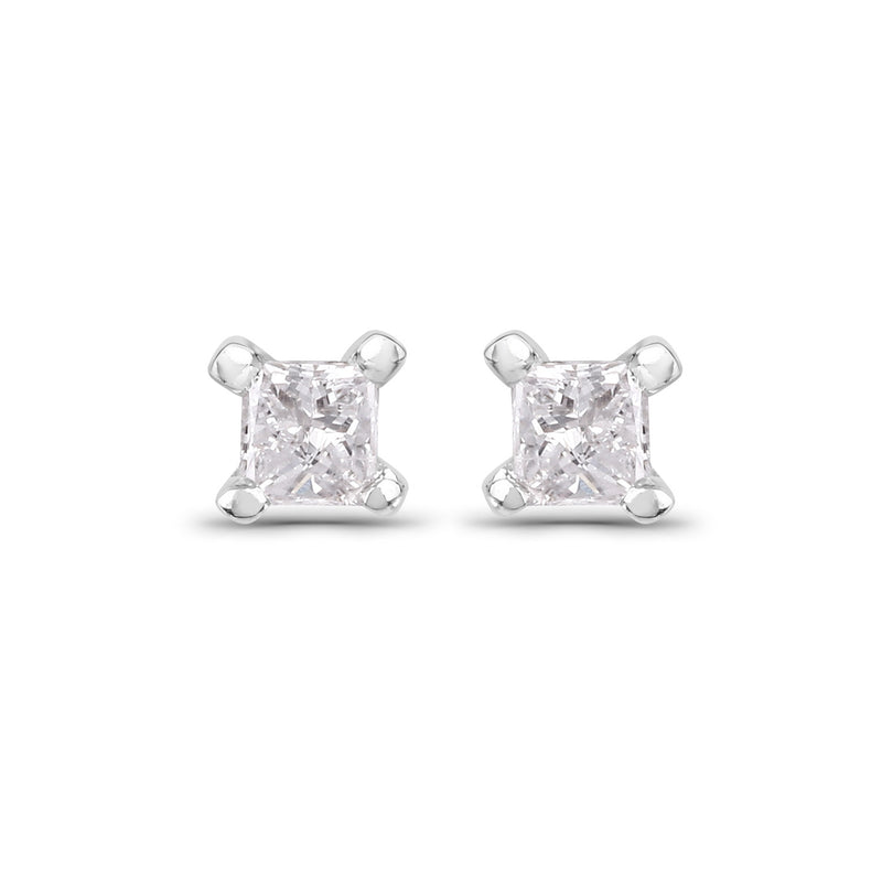 0.07 Carat Genuine White Diamond 14K White Gold Earrings