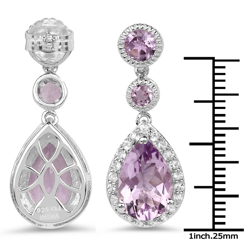 7.16 Carat Genuine Pink Amethyst and White Topaz .925 Sterling Silver Earrings