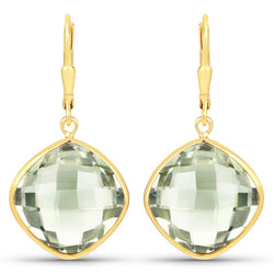 19.60 Carat Genuine Green Amethyst .925 Sterling Silver Earrings