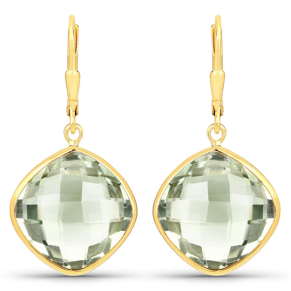 19.60 Carat Genuine Green Amethyst .925 Sterling Silver Earrings