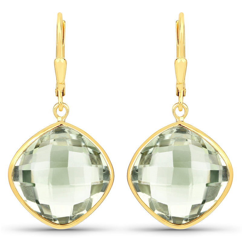 19.60 Carat Genuine Green Amethyst .925 Sterling Silver Earrings