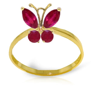 0.6 Carat 14K Solid Yellow Gold Butterfly Ring Natural Ruby