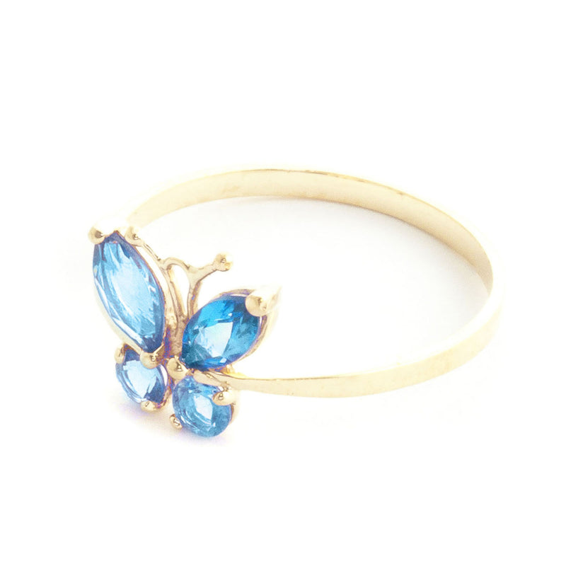 0.6 Carat 14K Solid Yellow Gold Butterfly Ring Natural Blue Topaz