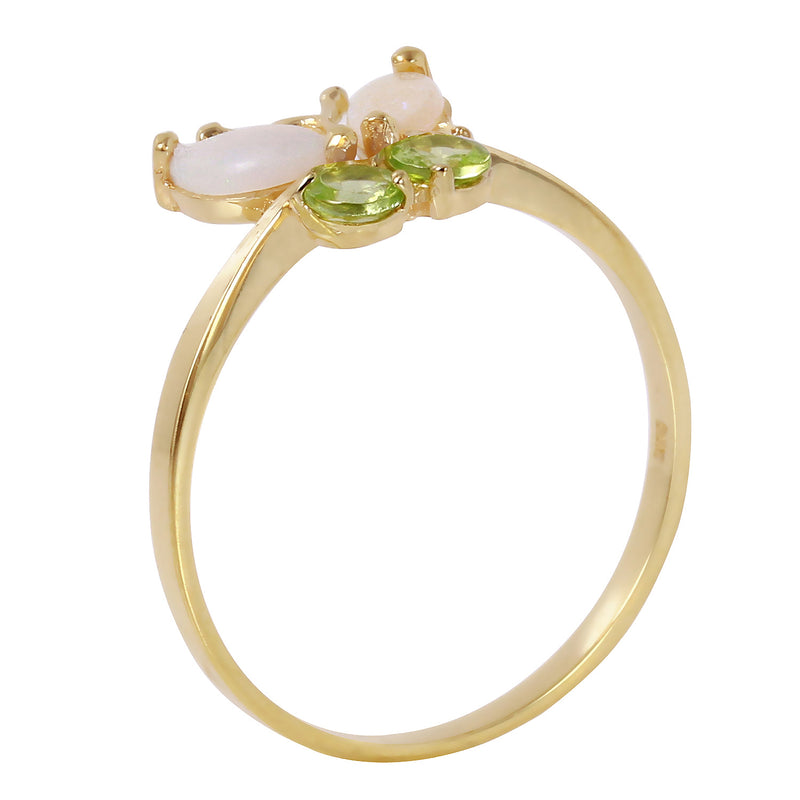 0.7 Carat 14K Solid Yellow Gold Butterfly Ring Opal Peridot