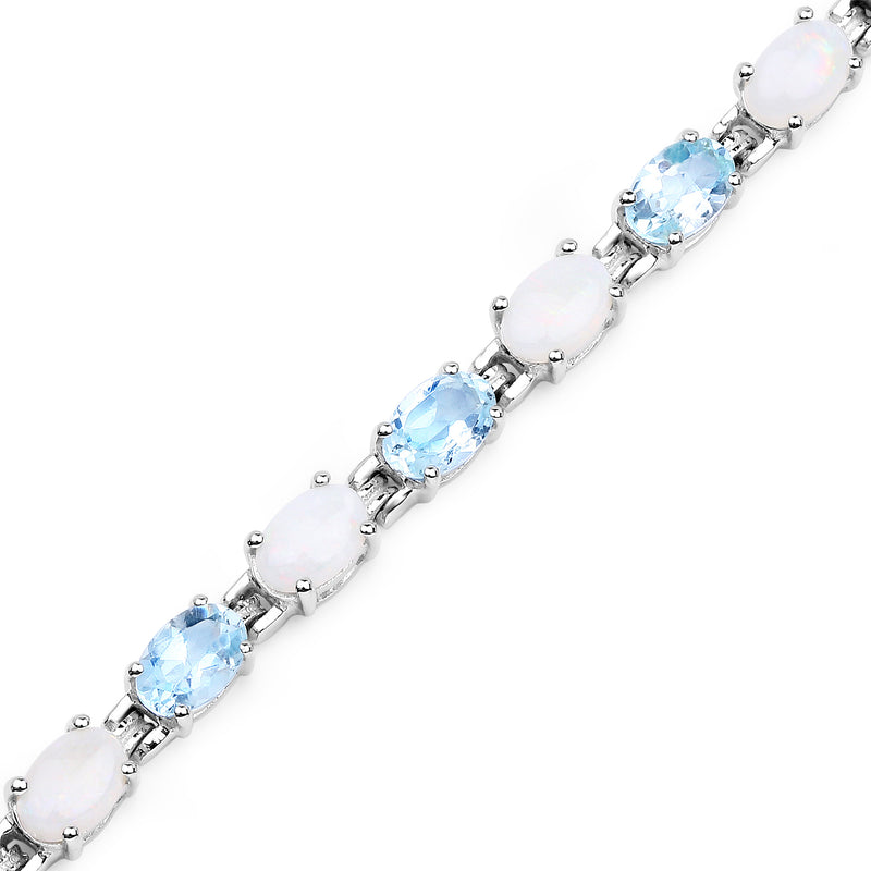 9.02 Carat Genuine Blue Topaz and Opal .925 Sterling Silver Bracelet