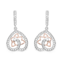 0.71 Carat Genuine White Diamond 14K White & Rose Gold Earrings (E-F Color, SI Clarity)