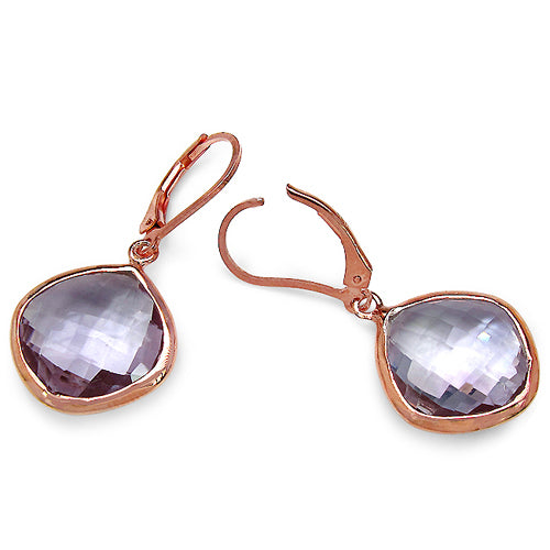 14K Rose Gold Plated 21.20 Carat Genuine Pink Amethyst Sterling Silver Earrings