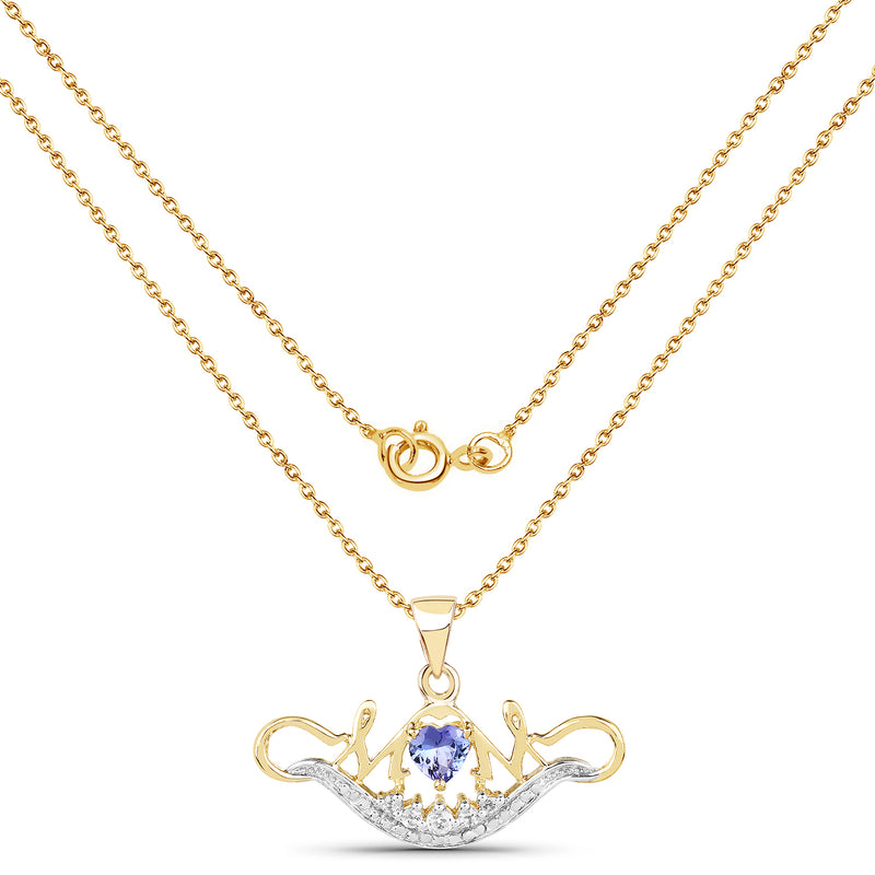 14K Yellow Gold Plated 0.62 Carat Genuine Tanzanite and White Topaz .925 Sterling Silver Pendant