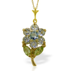 1.06 Carat 14K Solid Yellow Gold Flower Necklace Aquamarine Peridot