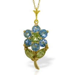 1.06 Carat 14K Solid Yellow Gold Flower Necklace Blue Topaz Peridot