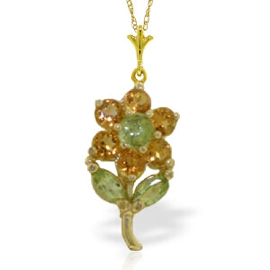 1.06 Carat 14K Solid Yellow Gold Flower Necklace Citrine Peridot