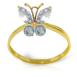Ethereal Flight: 14K Solid Yellow Gold Butterfly Ring with Natural Aquamarine