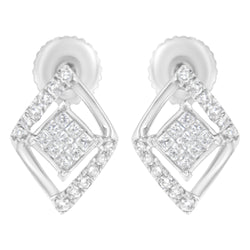 10K White Gold 1/3 cttw Princess-cut Diamond Double Triangle Composite Stud Earrings (H-I Color, SI1-SI2 Clarity)