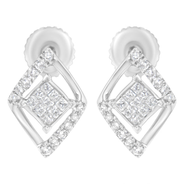 10K White Gold 1/3 cttw Princess-cut Diamond Double Triangle Composite Stud Earrings (H-I Color, SI1-SI2 Clarity)