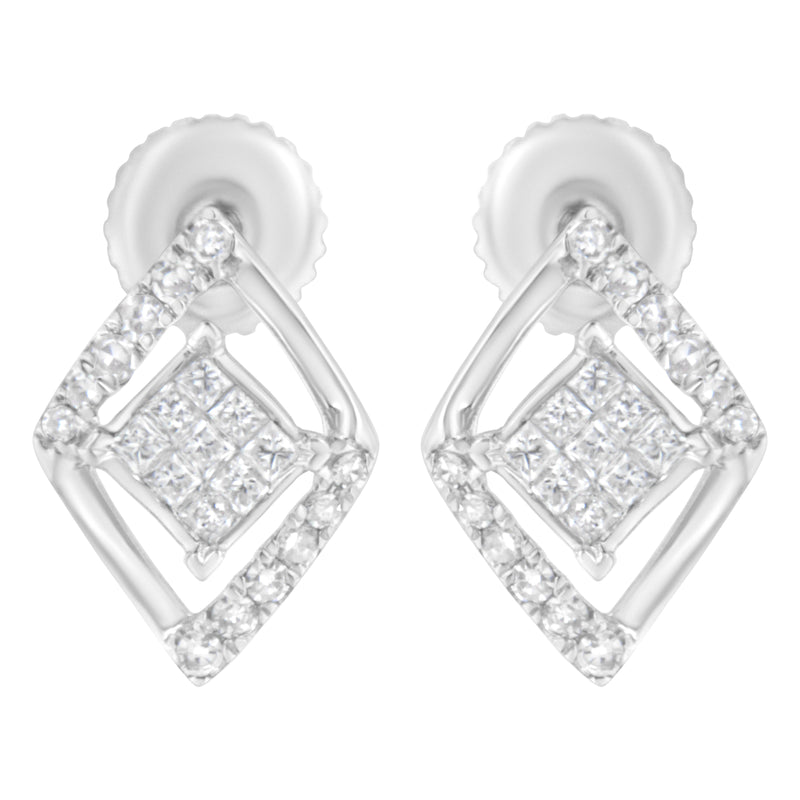 10K White Gold 1/3 cttw Princess-cut Diamond Double Triangle Composite Stud Earrings (H-I Color, SI1-SI2 Clarity)