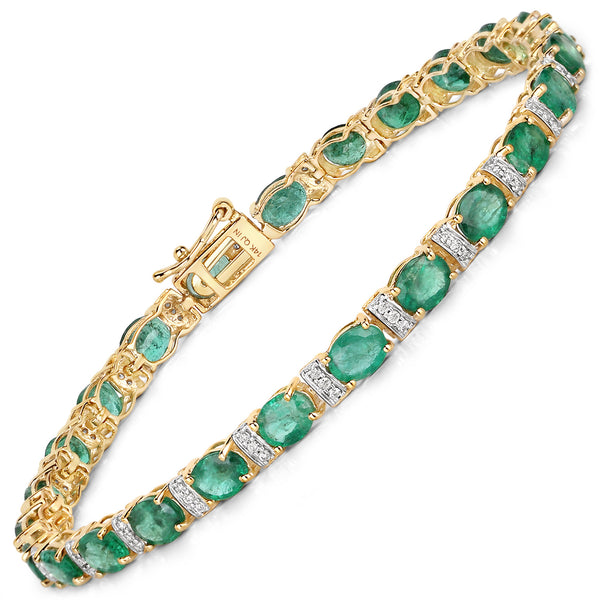 7.80 Carat Genuine Zambian Emerald and White Diamond 14K Yellow Gold Bracelet