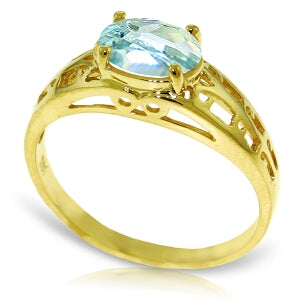 1.15 Carat 14K Solid Yellow Gold Filigree Ring Natural Aquamarine