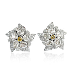 1.4ct Rose Cut Diamond Floral Stud Earrings 18kt Gold Sterling Silver Jewelry