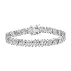 .925 Sterling Silver 1.0 cttw Prong-Set Round-cut Diamond Leaf and Pear Shaped Link Tennis Bracelet (I-J Color, I2-I3 Clarity) - 7.25"