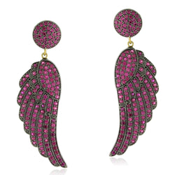 5.1ct Ruby Angel Wing Dangle Earrings 18kt Gold 925 Sterling Silver Gift Jewelry