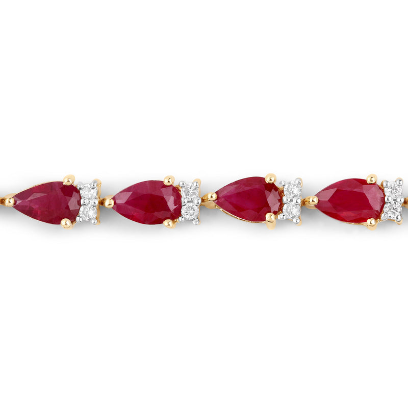 6.65 Carat Genuine Ruby and White Diamond 14K Yellow Gold Bracelet